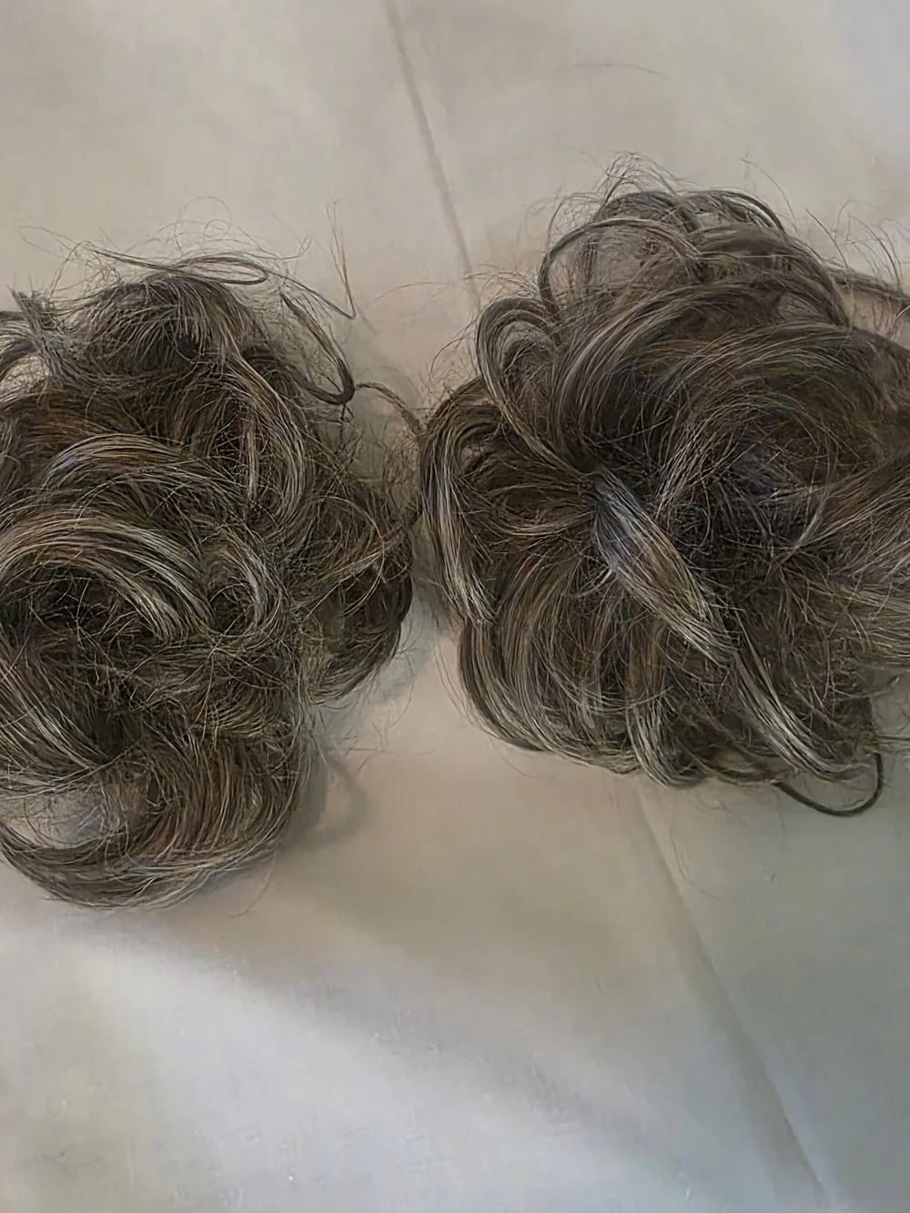 2 Pack Messy Bun Hair Pieces Ash Grey Highlighted Curly Hair Extensions No Clip.